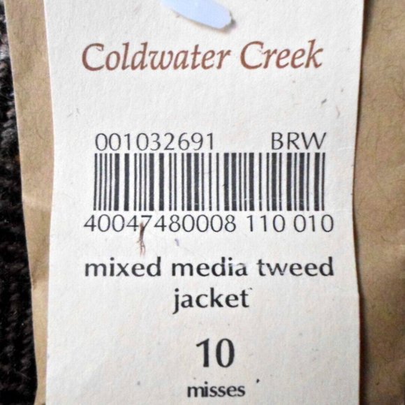 NWT Coldwater Creek Mixed Media Tweed Jacket Blazer Brown Herringbone - Picture 9 of 9